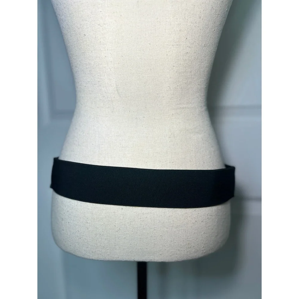 Punto Fibbia Black Italian Leather Belt Elastic Stretch Waist M Gold Buckle NWT